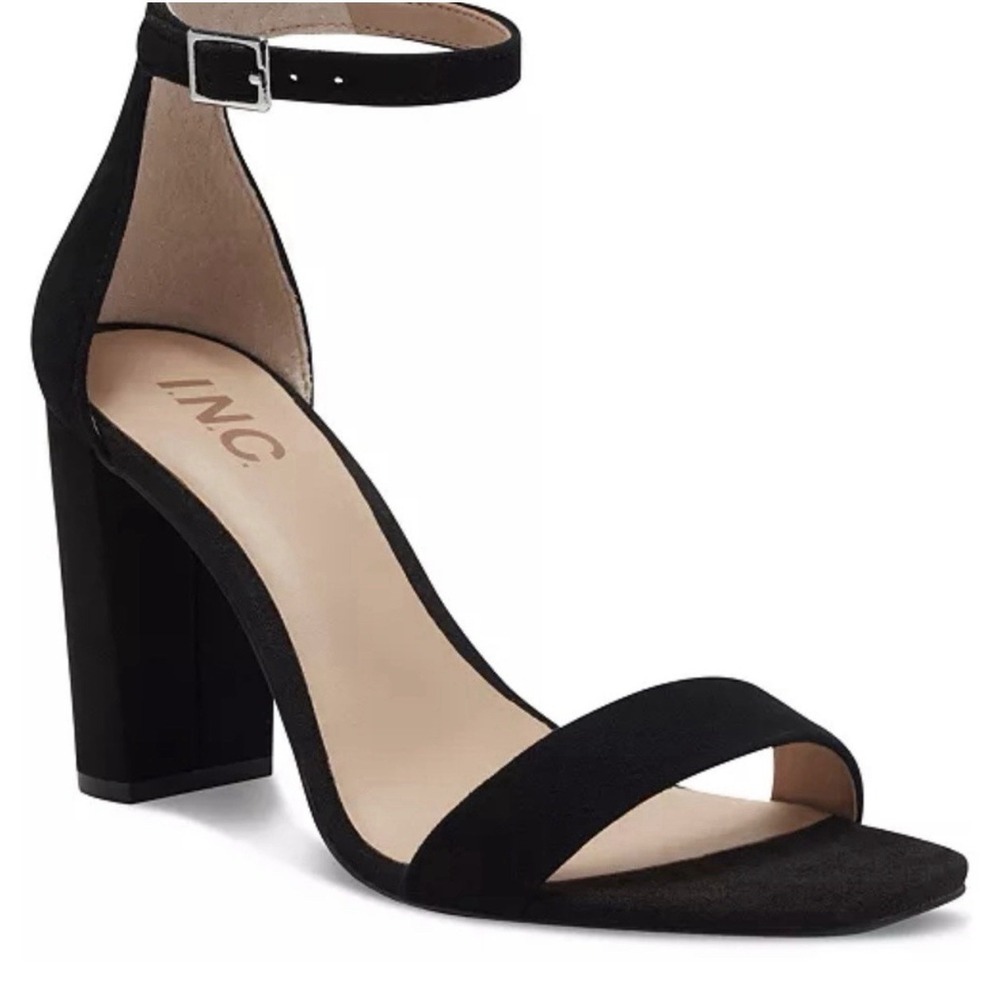 INC International Concepts Lexini Block Heel Sandals Suede Black Size 12M NIB